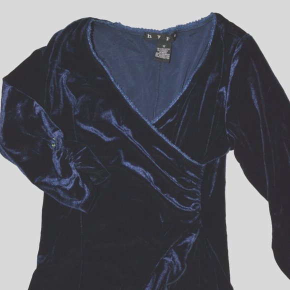 HYPE NEW BIG GIRLS SZ 12 NAVY BLUE V NECK VELVET RUCHED RUFFLES FANCY DRESS - Picture 6 of 6